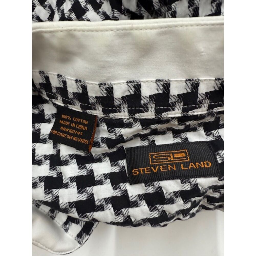 Steve Land Men's Black & White Houndstooth Button Down Long Sleeve 18 36/37 Tall - Picture 4 of 7